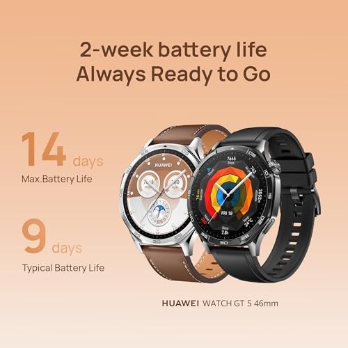 HUAWEI Watch GT 5 46mm Smartwatch, up to 14 Days Battery Life, All New Running and Cycling Sports Smart Watch, Sharp Edged Design, Health Tracking, Co