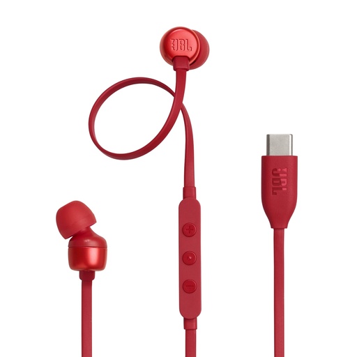 JBL Harman Tune 310C Black in Ear USB C Headphones Red - JBLT310CRED